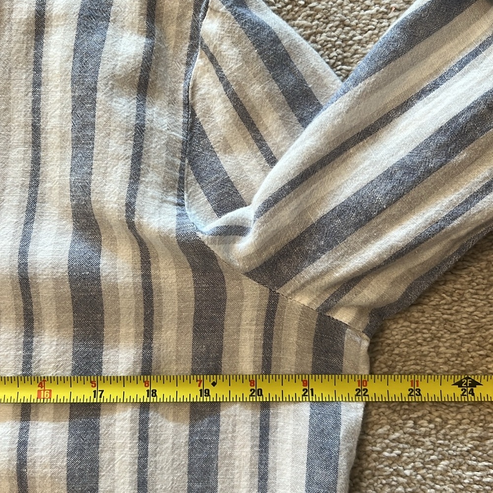 Linen Blend By Hester & Orchard Blue, Tan/Gray, White Striped Comfy Shirt Size M - Picture 7 of 10